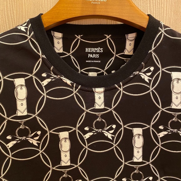 HERMES BLACK WHITE STRAIGHT T-SHIRT IN COTTON SIGNATURE PRINT SIZE 36 - Picture 12 of 13